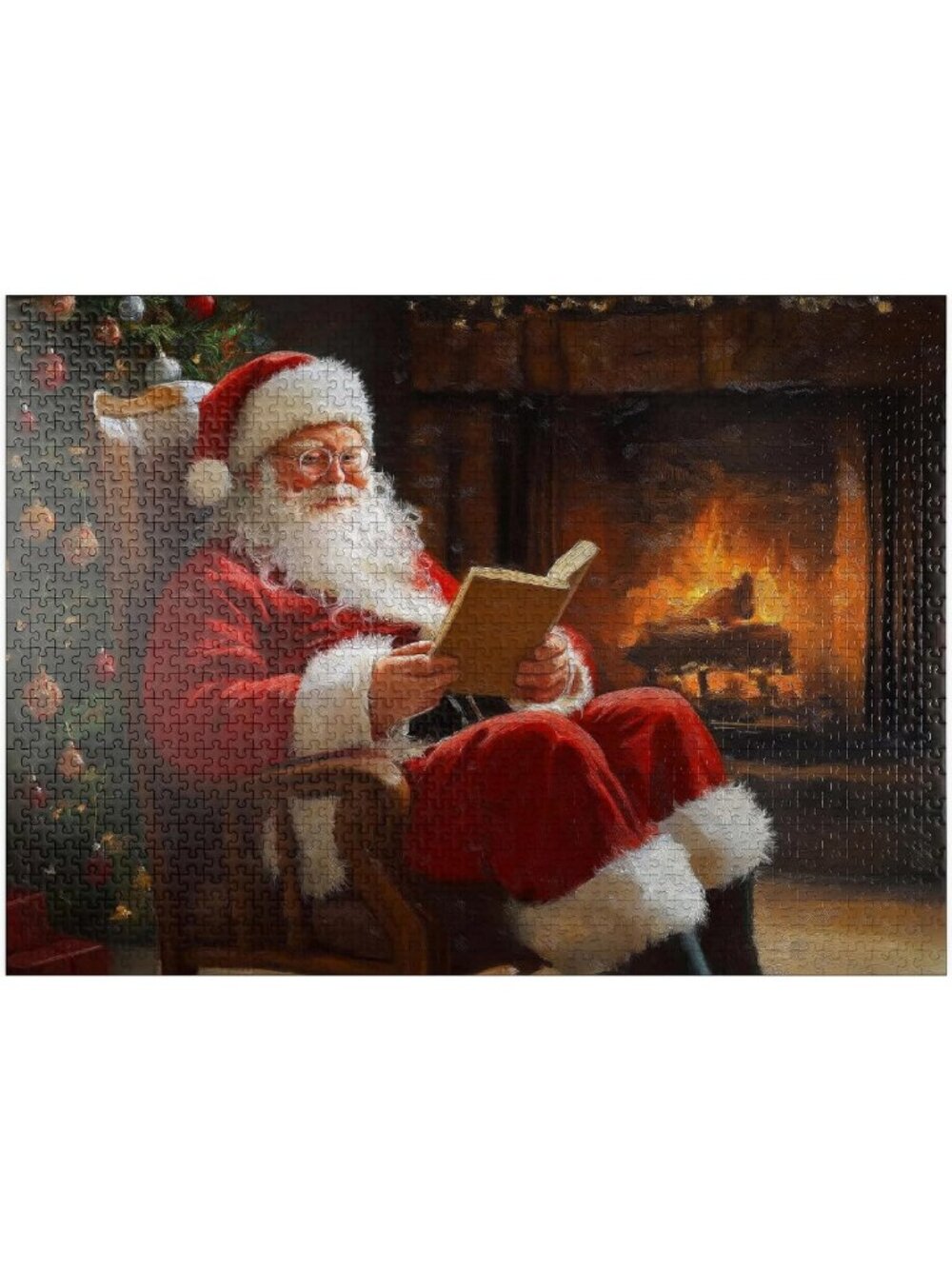 Cozy Santa Claus by Fireplace - Premium 1000 Piece Jigsaw Puzzle for Adults